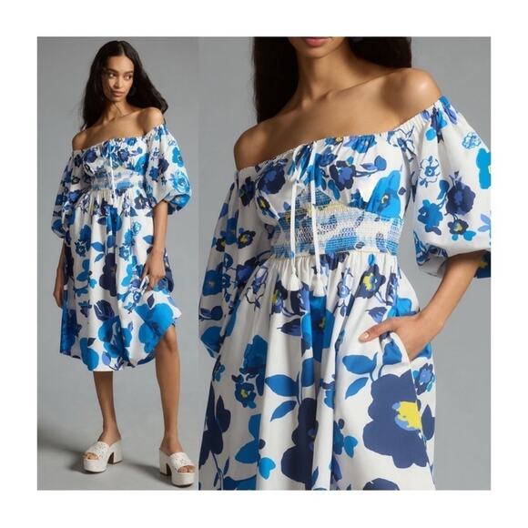 Anthropologie Dresses & Skirts - Plenty By Tracy Reese Off-The-Shoulder Puff-Sleeve Smocked Dress
